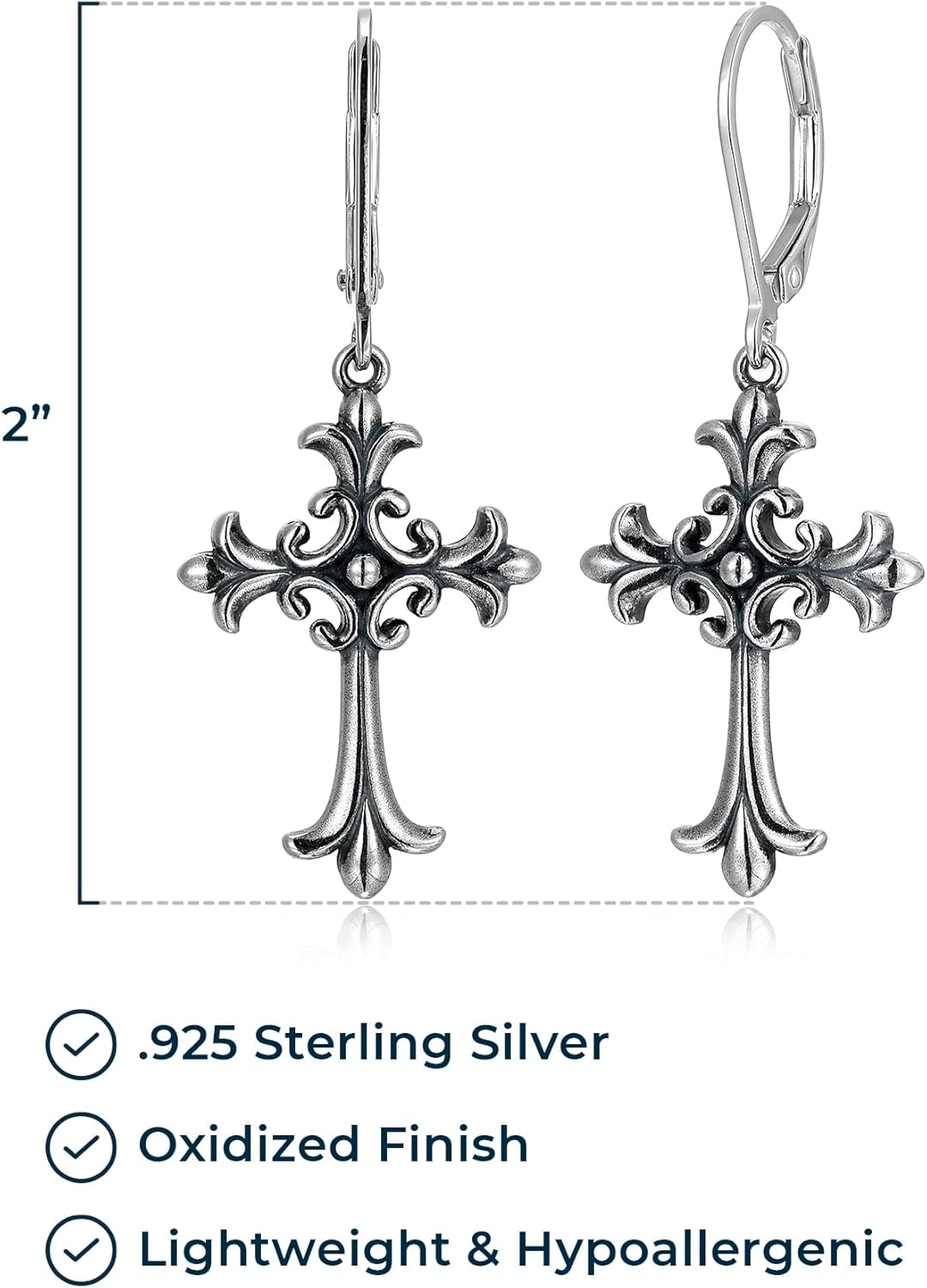 MORGAN & PAIGE .925 Sterling Silver Oxidized, 18k Yellow Gold or 14K Rose Gold Plated Celtic Cross Sterling Silver Earrings - Drop & Dangle or Stud Earrings for Women Hypoallergenic Faith Jewelry - Image 3