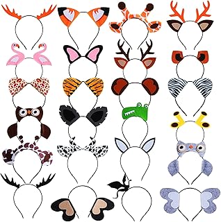 Xinnun 24 Pcs Jungle Animal Headbands Felt Animal Headbands Ears, Jungle Party Decorations Safari Birthday Halloween Decorations Animal Ears Headband for Adult Kids Toddlers Party Favors Photo Props