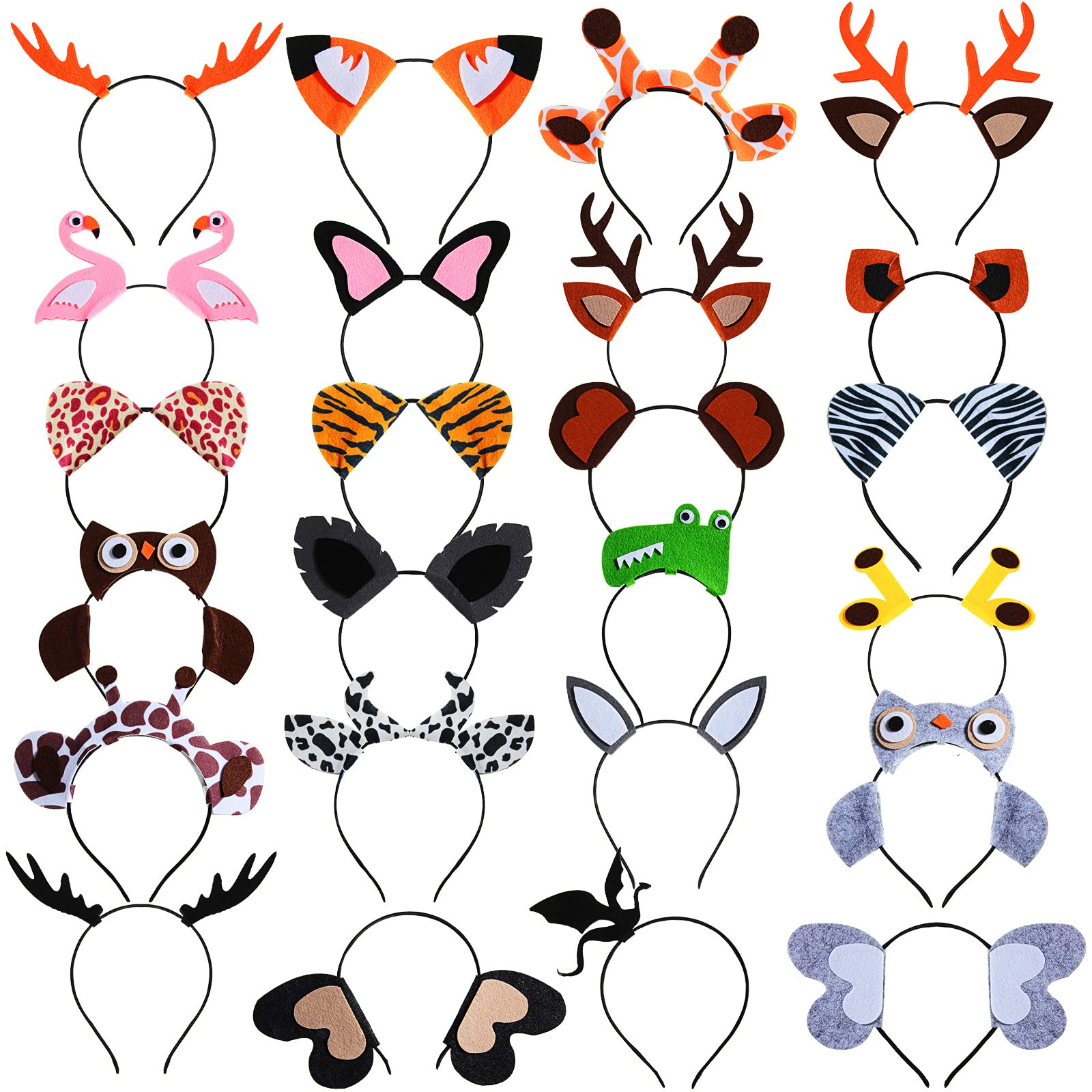 Xinnun 24 Pcs Jungle Animal Headbands Safari Party Favors Birthday Decorations Animal Ears Photo Booth Props for Kids Adults Cosplay Birthday Party