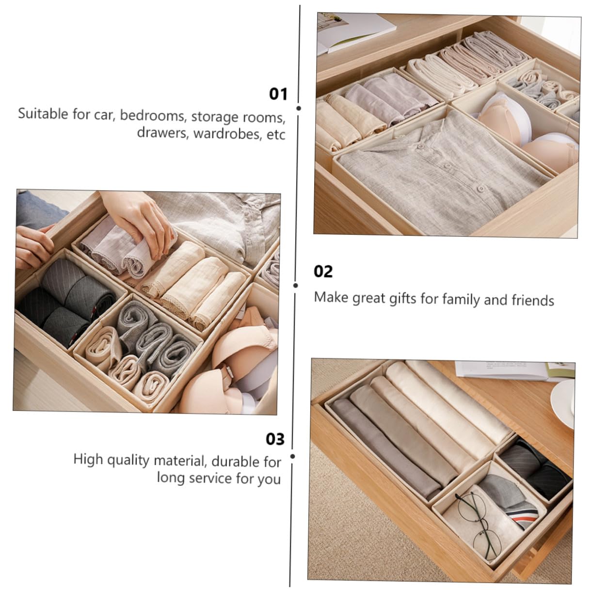 Gatuida 3 Stück Faltbare Stoff Aufbewahrungsbox Unterwäsche Organizer Waschbar Für Schubladen Bh Socken Schrank Ordnungssystem