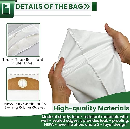 Miniatura 4 de Paquete de 10 bolsas de polvo de vellón para aspiradora FLEX de 24 V sin escobillas, 1.6 galones, bolsas de repuesto HEPA FT522 con filtración de