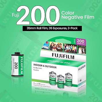 FUJIFILM 200 Color Negative Film (35mm Roll Film, 36 Exposures, 3-Pack) + BluebirdSales Microfiber Cleaning Cloth Bundle