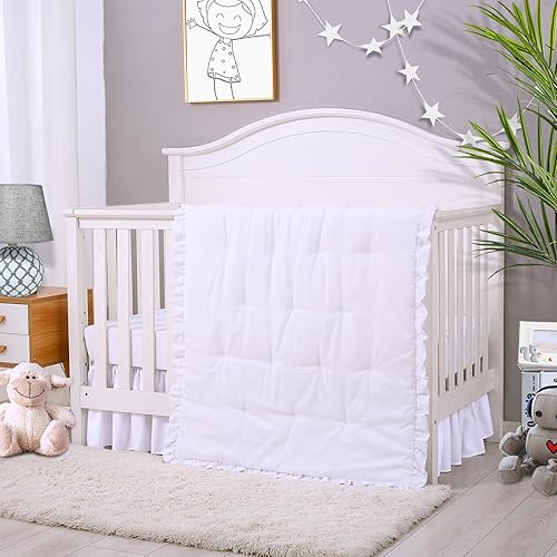 Cloele Juego de ropa de cama para cuna de bebé de 3 piezas, juego acolchado con volantes sólidos que incluye edredón, sábana bajera para niños y disponible en Yaxa Mexico