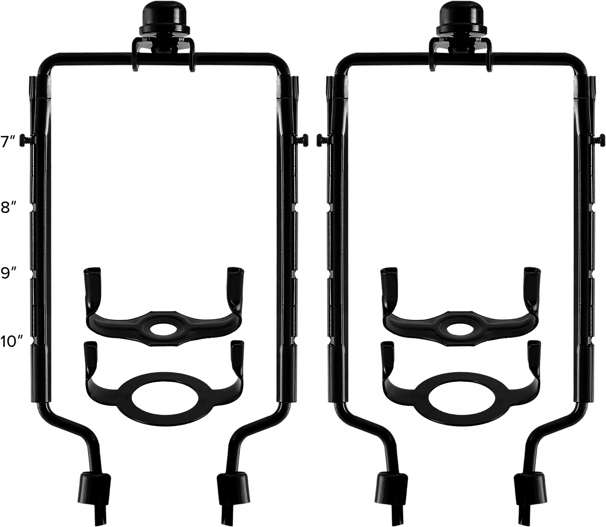 GO&SO 7 8 9 10 inch Lamp Shade Holder -Adjustable Lamp Harp and Finials -Fit Both Standard Lamps Rod and E26 E27 Lamp Base UNO Fitter -Lamp Shade Adapter Harp Set for Table Floor Lamps -Black, 2 Pack