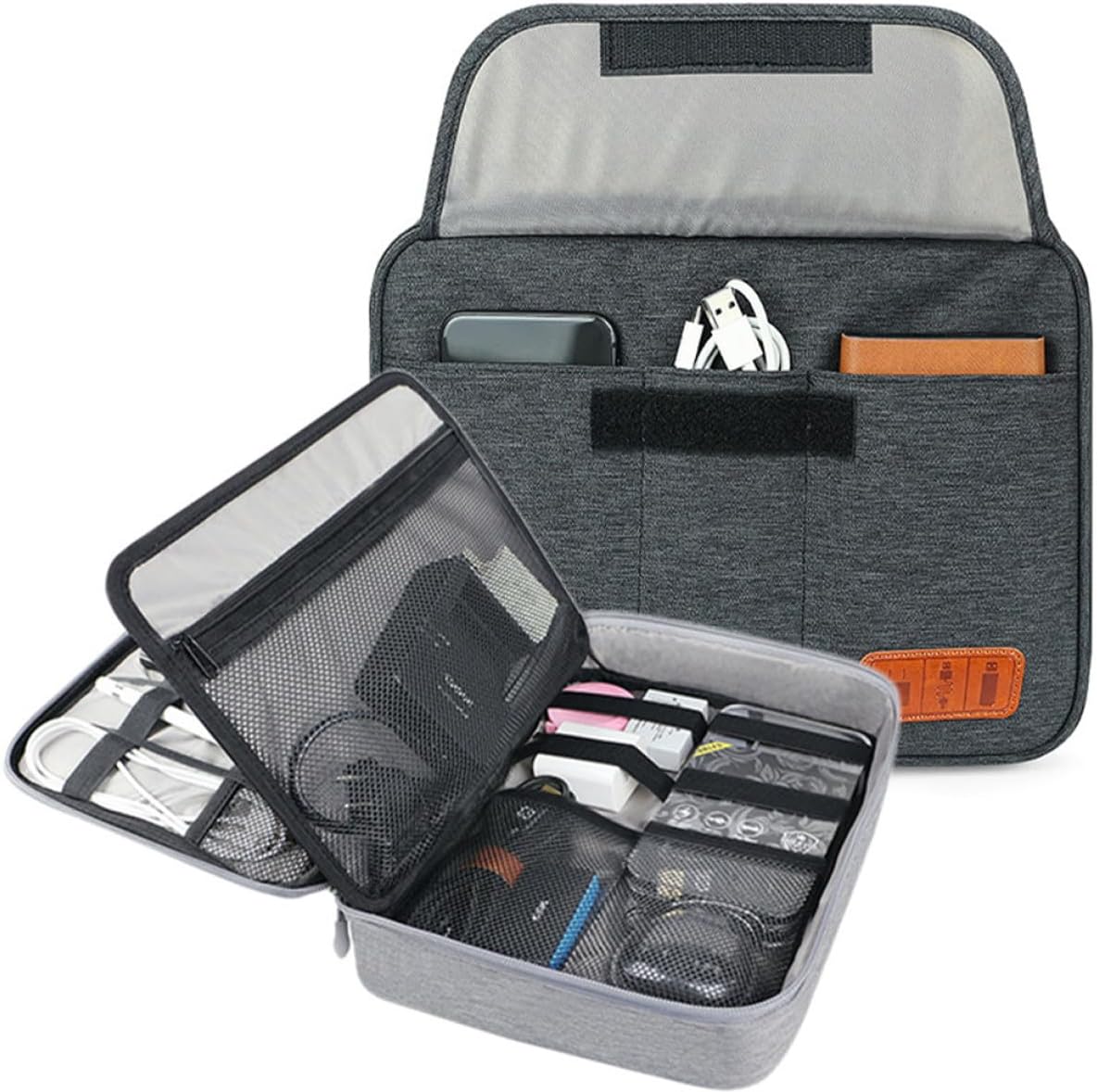 SEWACC Double Large Capacity Cord Organizer Case with Handle Portable Electronic Storage Bag for Travel Compatible with Tablets Under Cable Charger Charger Holder Black