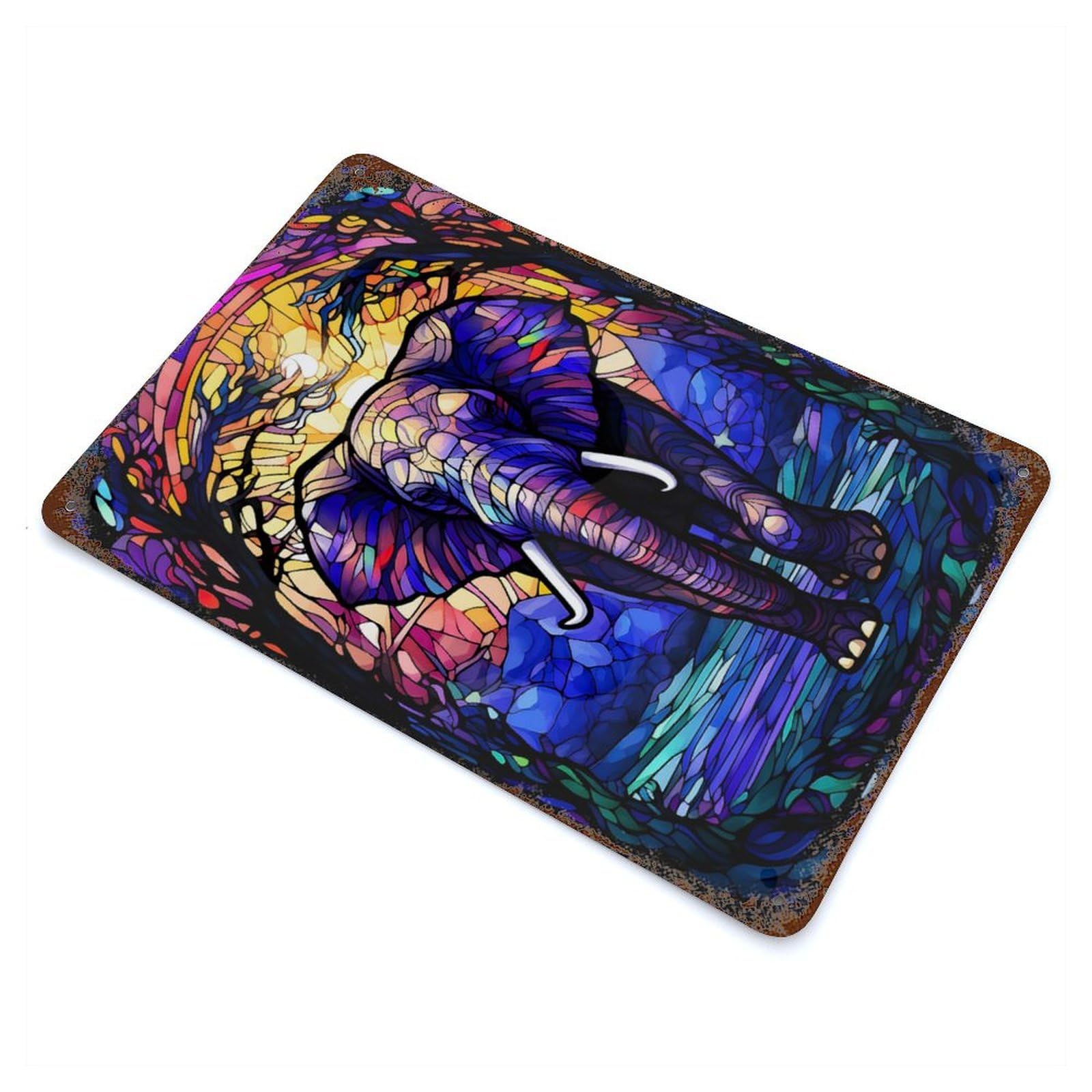 Rust Effect Elephant in The Wild Retro Metal Sign 11.8"x7.9", Classic Wall Plaque for Cafe, Home Bar And Lounge Decor