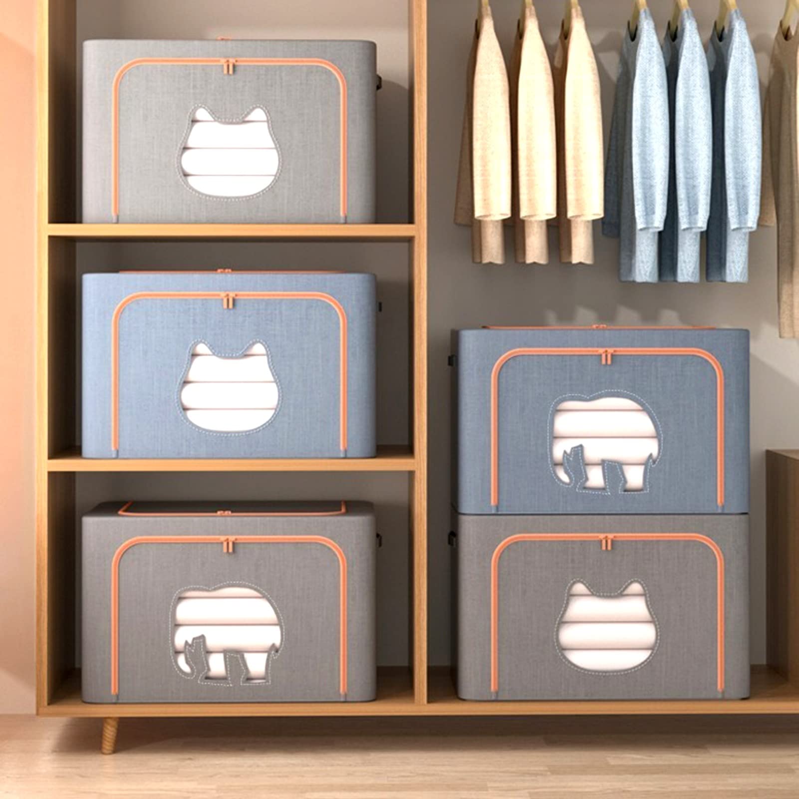 Caja De Almacenamiento De Tela Caja De Almacenamiento De Ropa para El Hogar Caja De Almacenamiento De Dormitorio Plegable Impermeable Fuerte Capacidad De Carga (Color : Gris, S : 60x42x40cm)