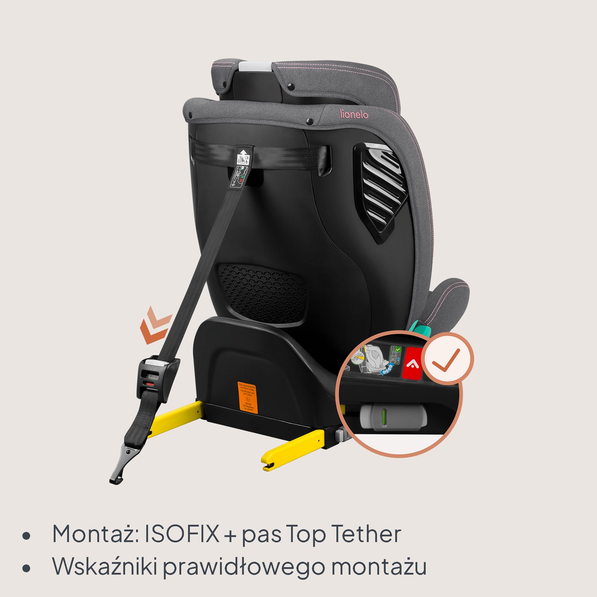 LIONELO Bastiaan i-Size Fotelik Samochodowy Obrotowy 360o dla Dzieci 0-36kg od 40-150 cm, Montaż Przodem i Tyłem, ISOFIX Pas TopTether, Pełna Regulacja Ochrona Boczna