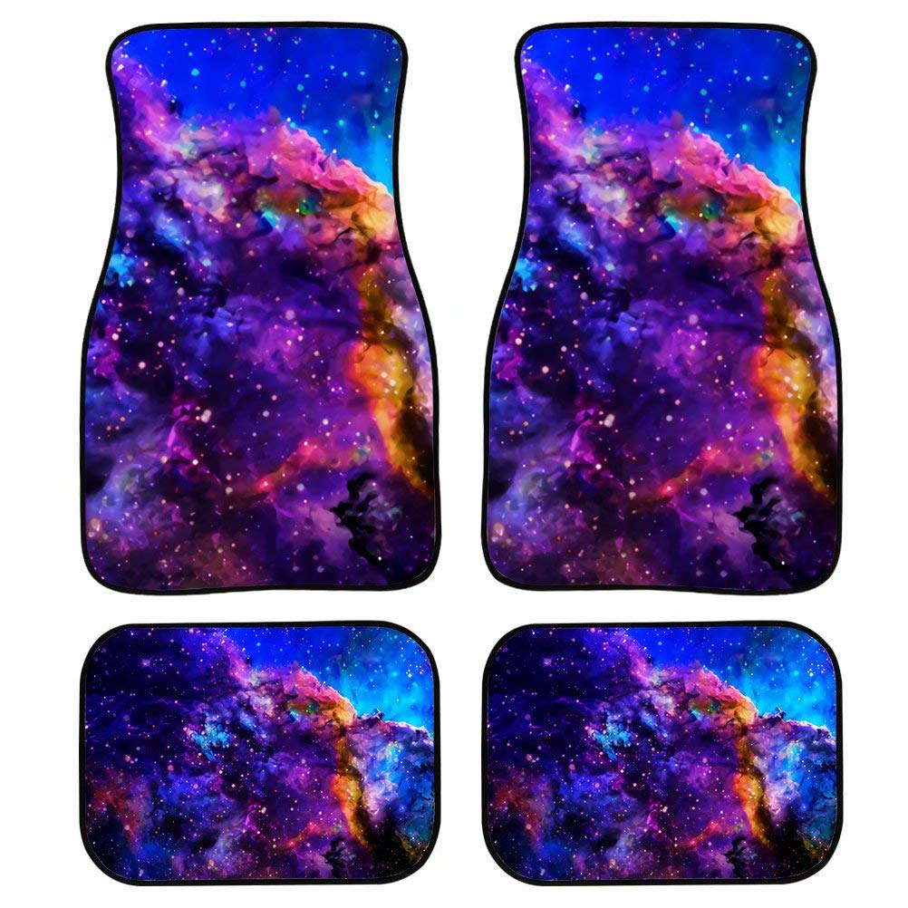 AFPANQZ Nebula Galaxy Print Car Floor Mats Rubber Auto Heavy Duty 4pcs Universal Fit for Cars Sedans SUVs Trucks and Vans Foot Mat Carpet, Waterproof Non Slip Auto Floor Rugs Purple Blue