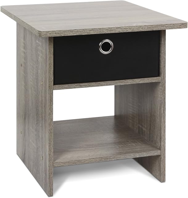 Furinno Dario End Table, Side Table, Night Stand Storage Shelf with Bin Drawer, French Oak/Black, 1-Pack