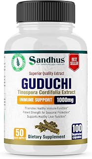 Sandhu's Guduchi (Tinospora Cordifolia) Giloy 100 Vegetarian Capsules Immune Support 1000mg per Serving