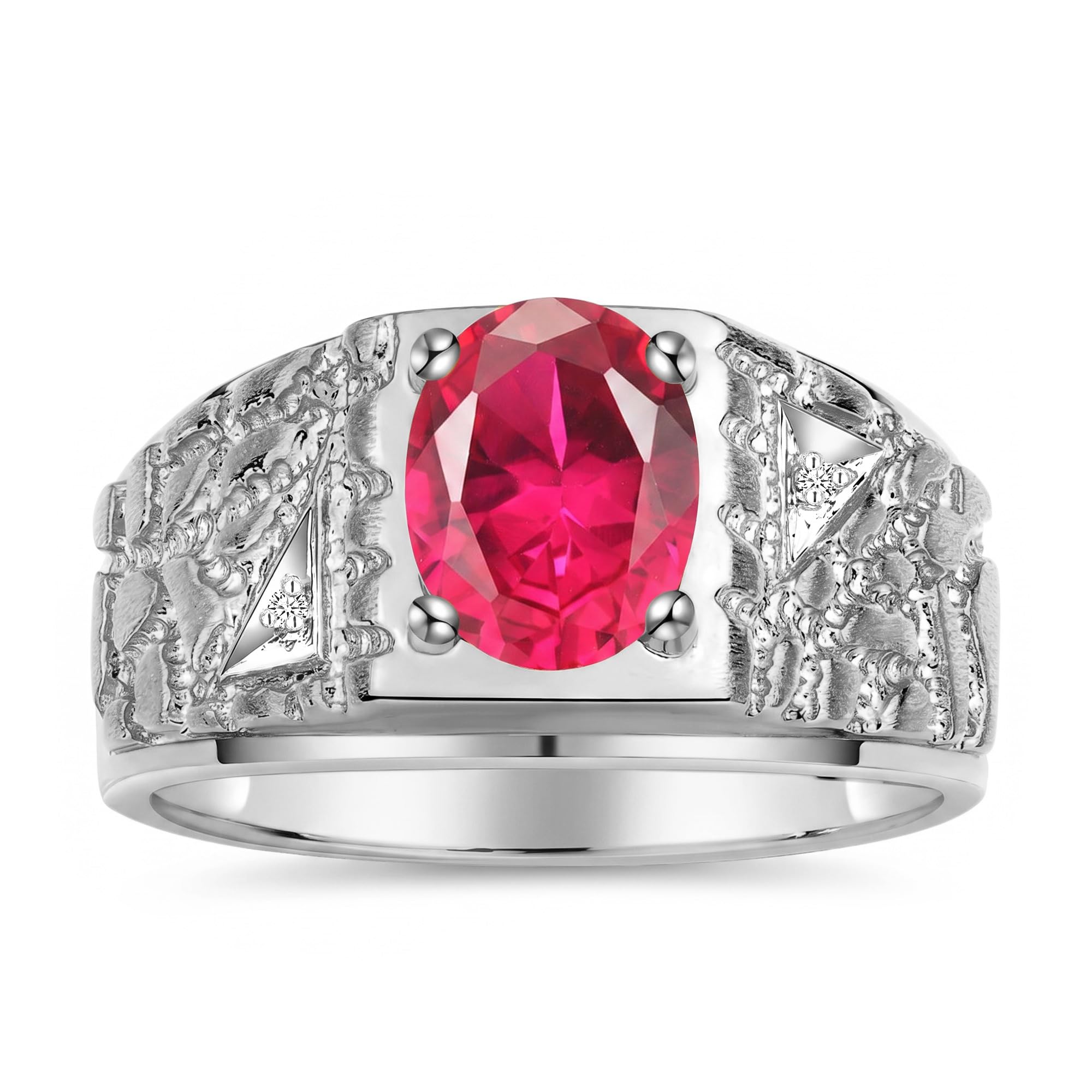 Rylos Men's Rings Designer Nugget Ring: Oval 9X7MM Gemstone &amp; Sparkling Diamonds - Color Stone Birthstone Rings for Men, Sterling Silver Rings in Sizes 8-13. Mens Jewelry