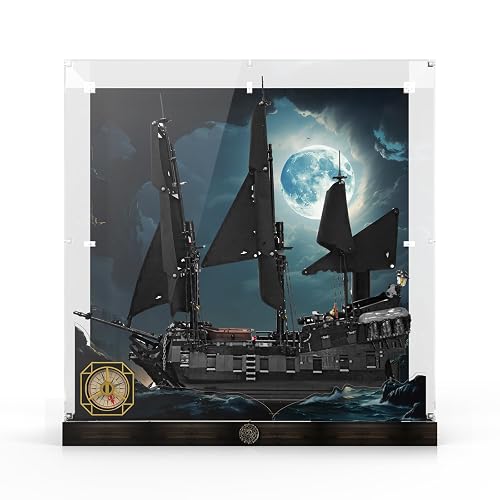 NAOCARD Acrylic Display Case for Lego Icons Captain Jack Sparrow's Pirate Ship, with LED Light, Display Box Compatible with Lego Black Pearl 10365- Case Only, No Model