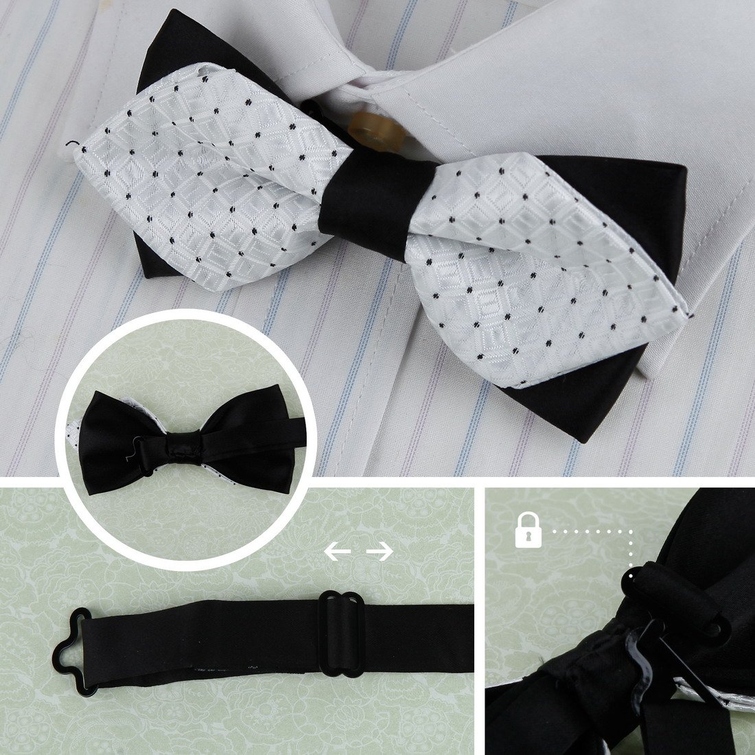 Dan Smith DBE3F40 White Black Checkered Cornflower Blue Christmas Day Gift Polyester Pre-tied Bowties 3 Package Set