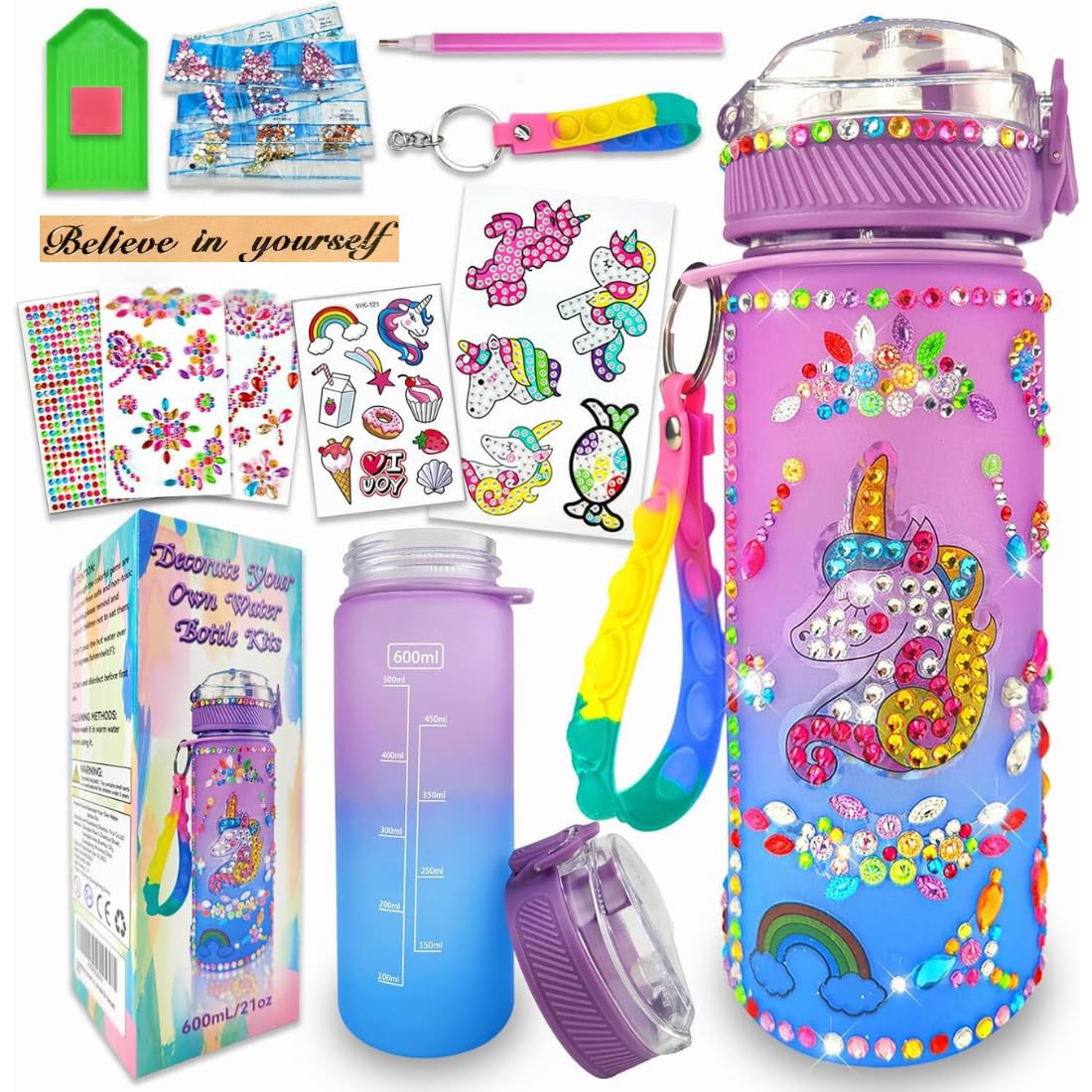 MAGICMINGLE Decorate Your Own Water Bottle Kits for Girls Age 4-10+,Unicorn/Mermaid Painting Crafts,Fun Arts and Crafts Gifts Toys for Girls Birthday Christmas (Unicorn) (B0DBD2KHSZ) Amazon Price History, Amazon Price Tracker