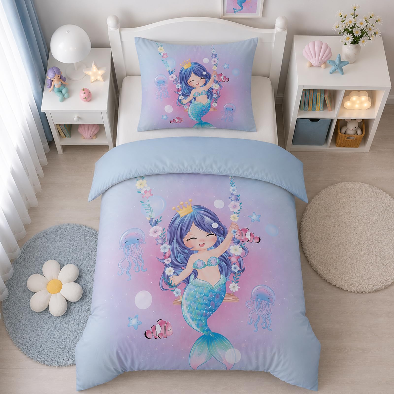 Copripiumino Singolo Unicorno per bambina, set piumone unicorno morbido in microfibra, stampa cartone animato 135x200 + federa 50x80
