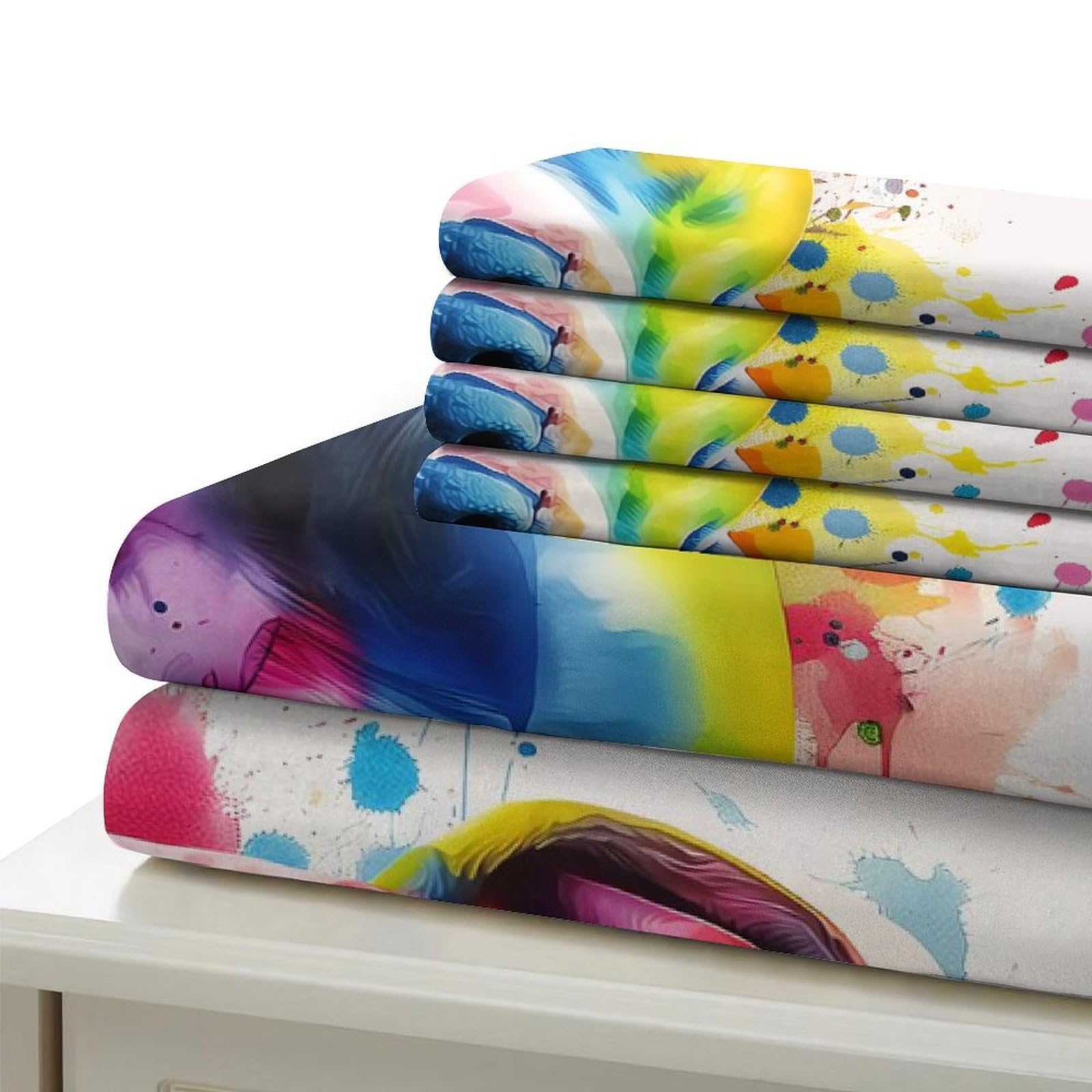 Colorful Hundeporträt 3-teiliges Reines Polyester Lebendige abstrakte Tierkunst Bettbezug, Versteckter Reißverschluss, Krippenbettwäsche, Babysicher & Pflegeleicht King（220x240cm）