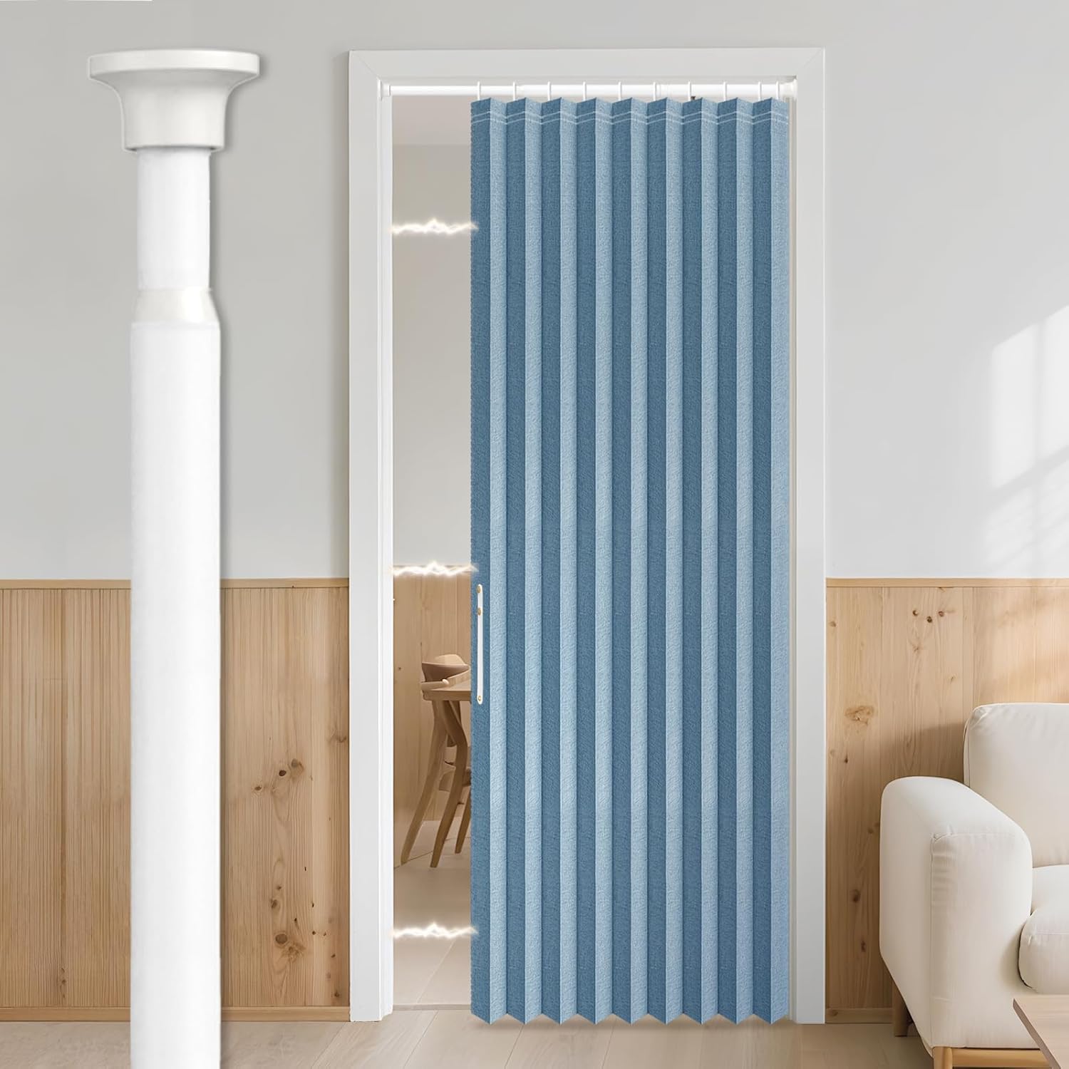 AJAZZ 100% Blackout Closet Door Curtain Privacy Sound Proof Curtains Suitable for Bedroom Living Room Doorway Curtain Sets (1 Pack, 44 W x 78 L, Blue+Rod)