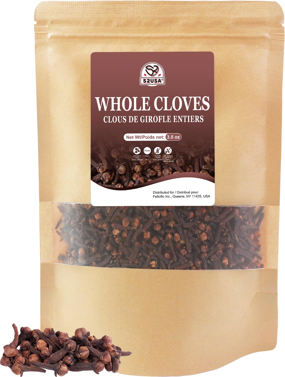 52USA Cloves Whole 3.5 oz (Pack of 1), Great for Food, Tea, Baking and Meats, All Natural | Non GMO | Kosher | Vegan | Gluten Free