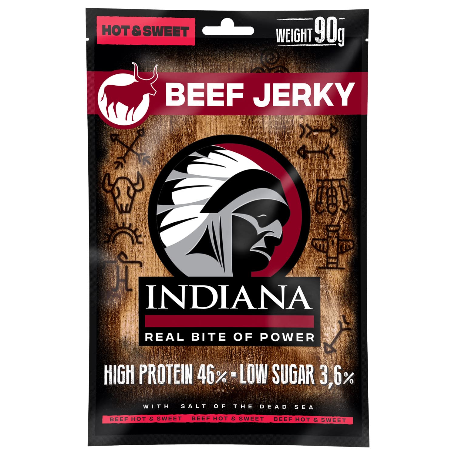 Indiana Beef Jerky Hot&Sweet, Geschenkbox High Protein Trockenfleisch, ohne Zuckerzusatz, Gluten-frei, Sea Salted (5 x 90g)