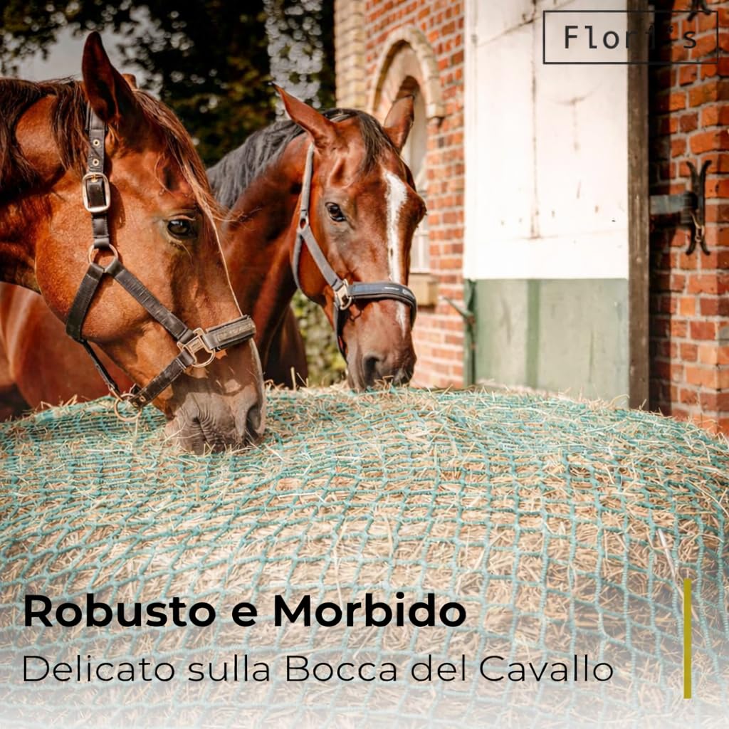 Flori's® Rete da Fieno per Balle Tonde – Ø 150 cm, Altezza 150 cm – Maglia 4,5 x 4,5 cm – Rete da Fieno Stabile per Cavalli per un'alimentazione Naturale - Rete per Balle Tonde per Fieno, Rete da