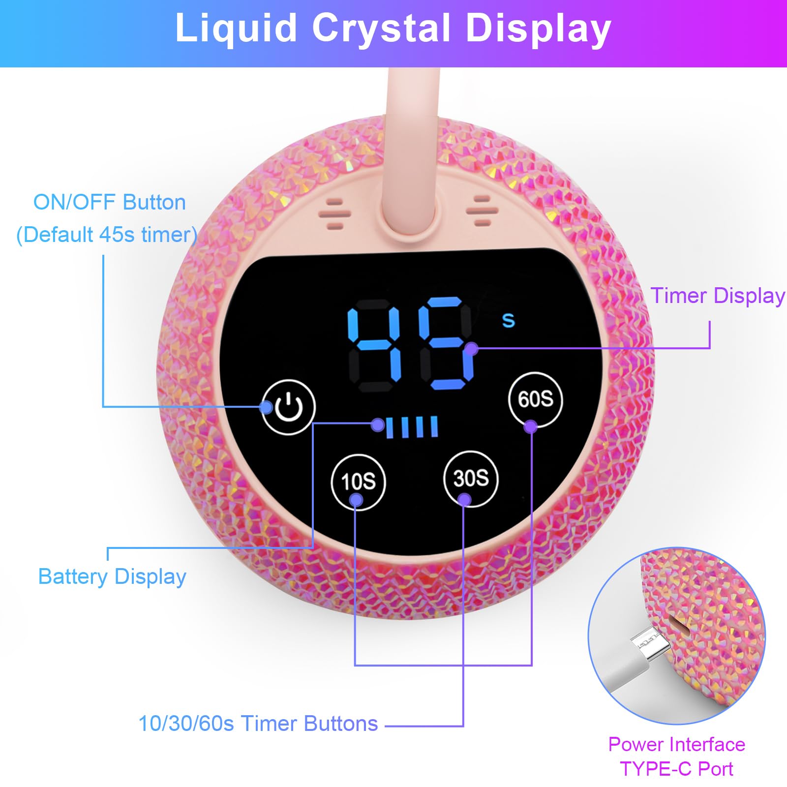 Lampada UV per unghie, portatile, ricaricabile, con batteria da 2000 mAh, design a collo d'oca, 2 timer per unghie in gel, ideale per salone o fai da te