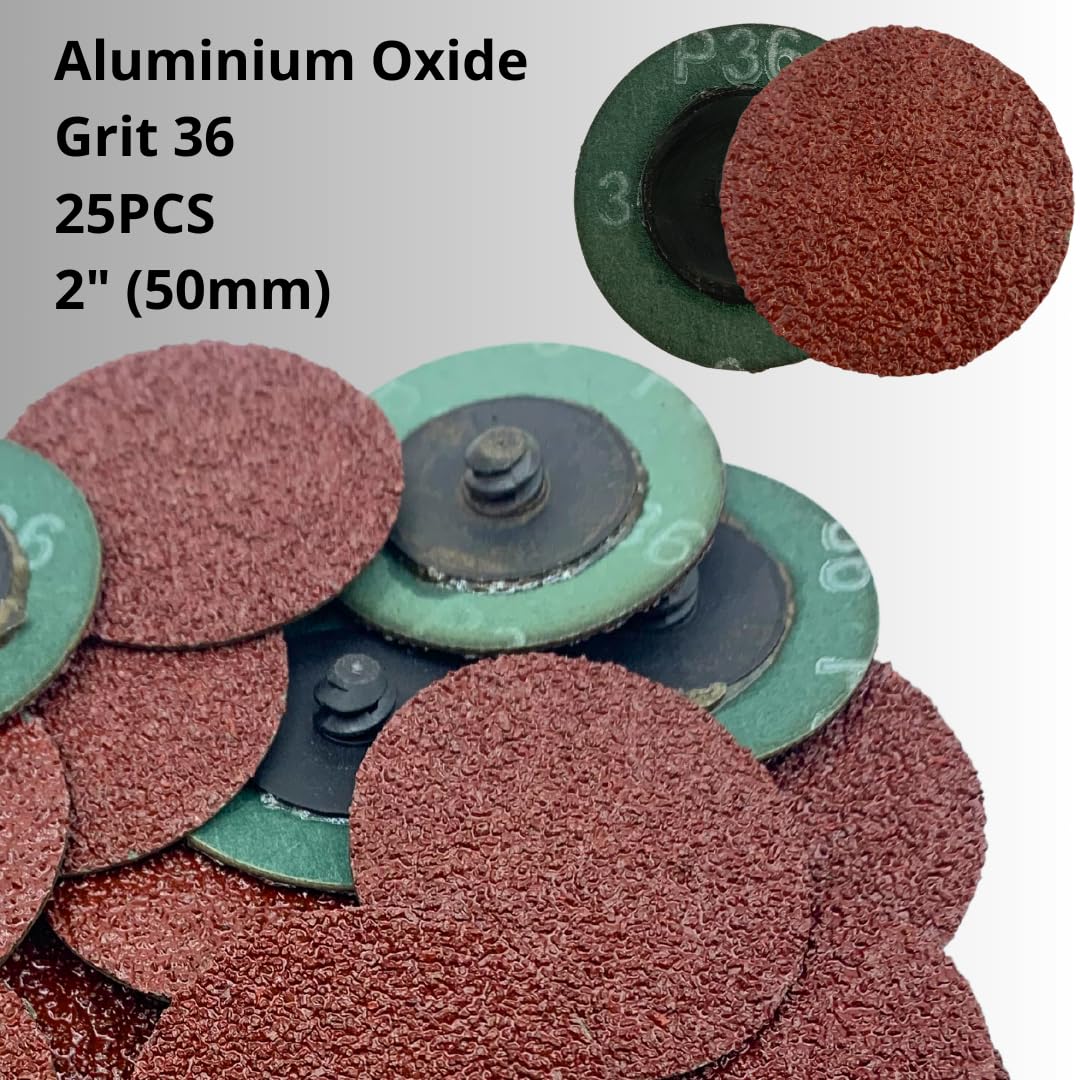 Whitby Abrasives 25PACK - 2 inch Roloc Quick Change Grit 36# Resin Fiber Sanding Discs, Type R Male, Red - 