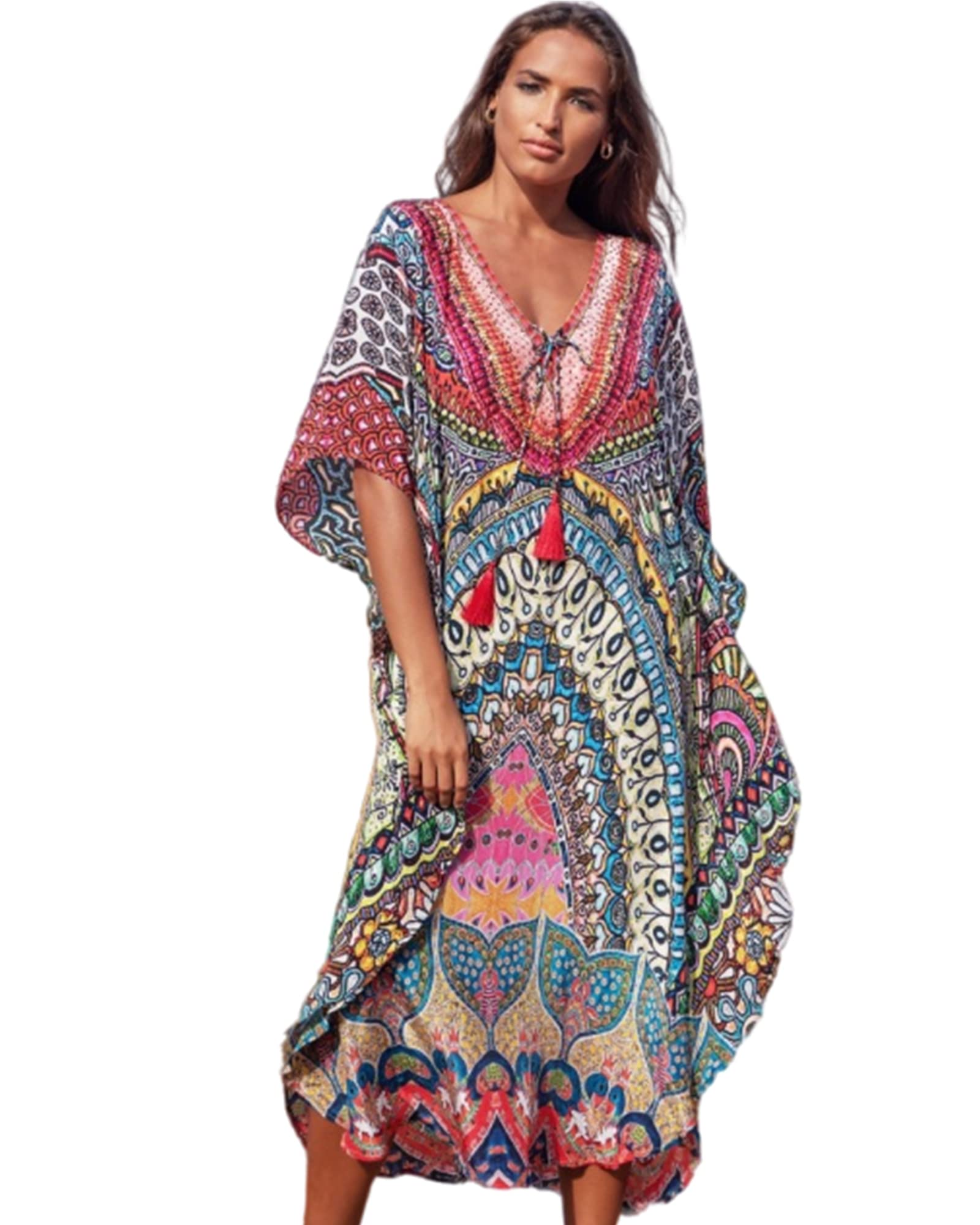 Jarseila Cárdigan Mujer Kaftan de Playa Colores Sólidos Vestido de Bikini para Verano Elegante Largo Playa Casual Traje de baño Cubrir Algodón