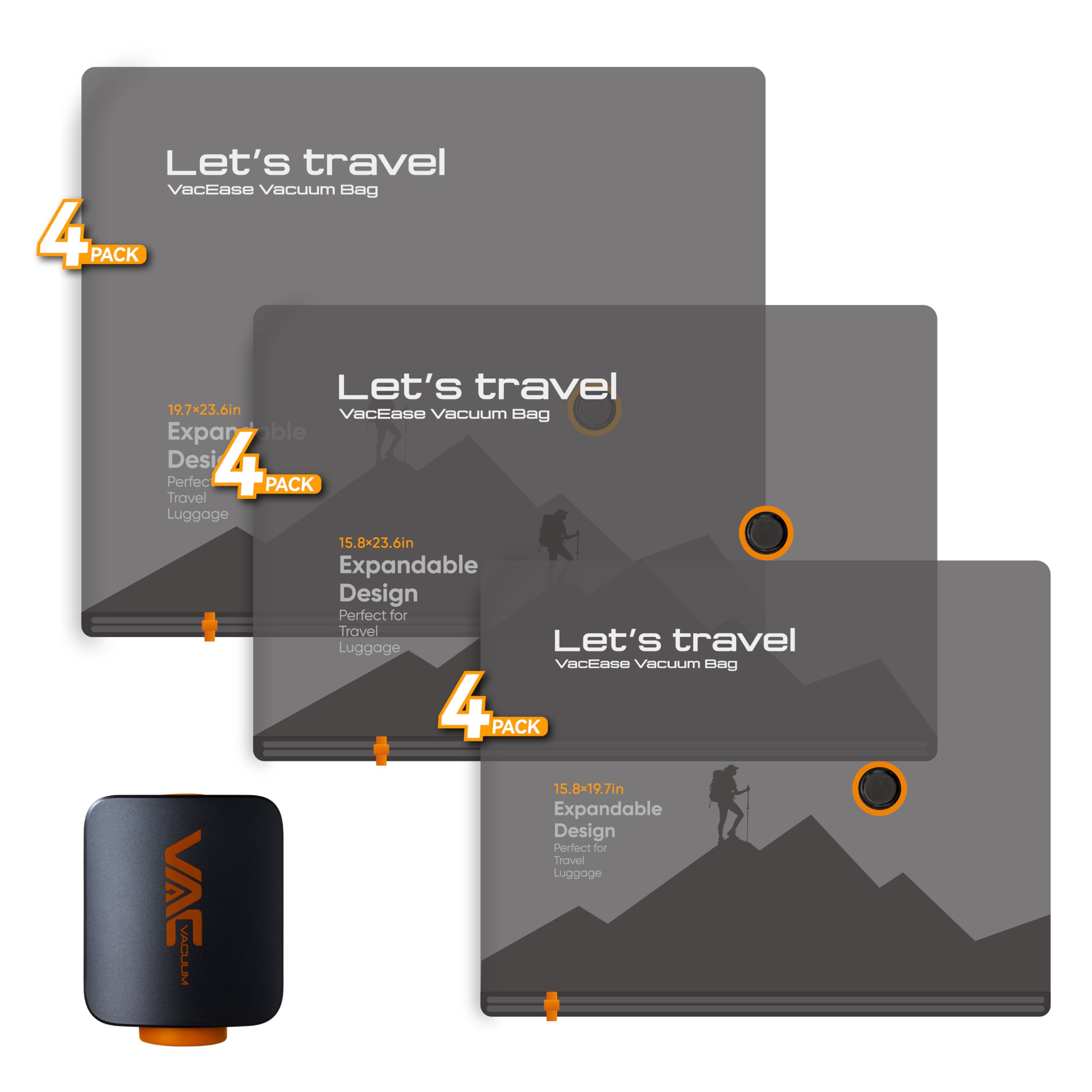 VACKFOX Vacuum Storage Bags with Rechargeable Cordless Pump,12 Pack Vacuum Storage Space Saver Bags, Compression Packing Seasonal Storage for Clothes