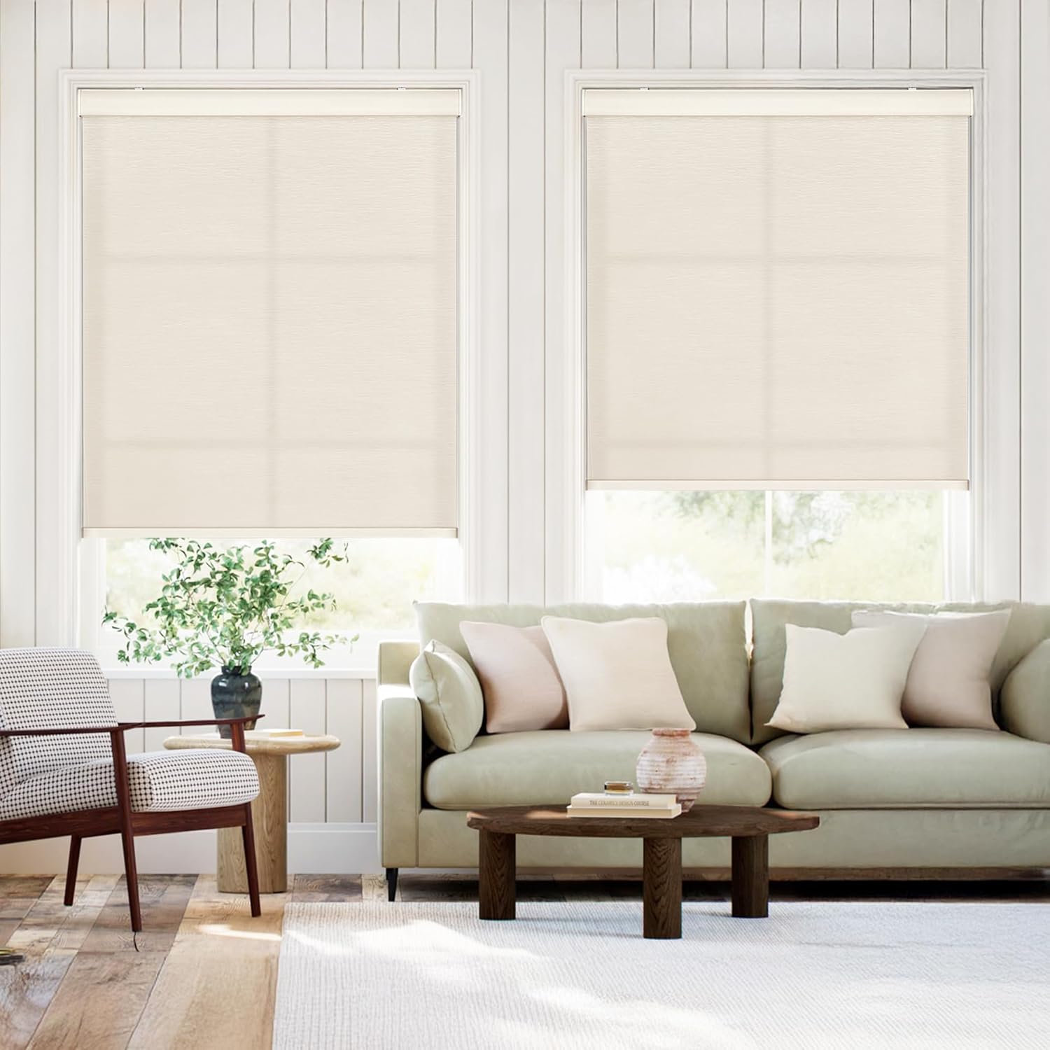 LazBlinds Cordless Roller Shades for Indoor Windows | Light-Filtering Jacquard Fabric | Custom-Sized Window Treatments for Home & Office, White