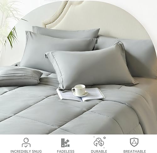 Miniatura 3 de YAYOUNGGA Comforter Set for Queen Size Bed, Queen Size Bed Set 8 Pieces Queen Bed in A Bag with Grey Comforter Queen Size and Sheets Pillowcases
