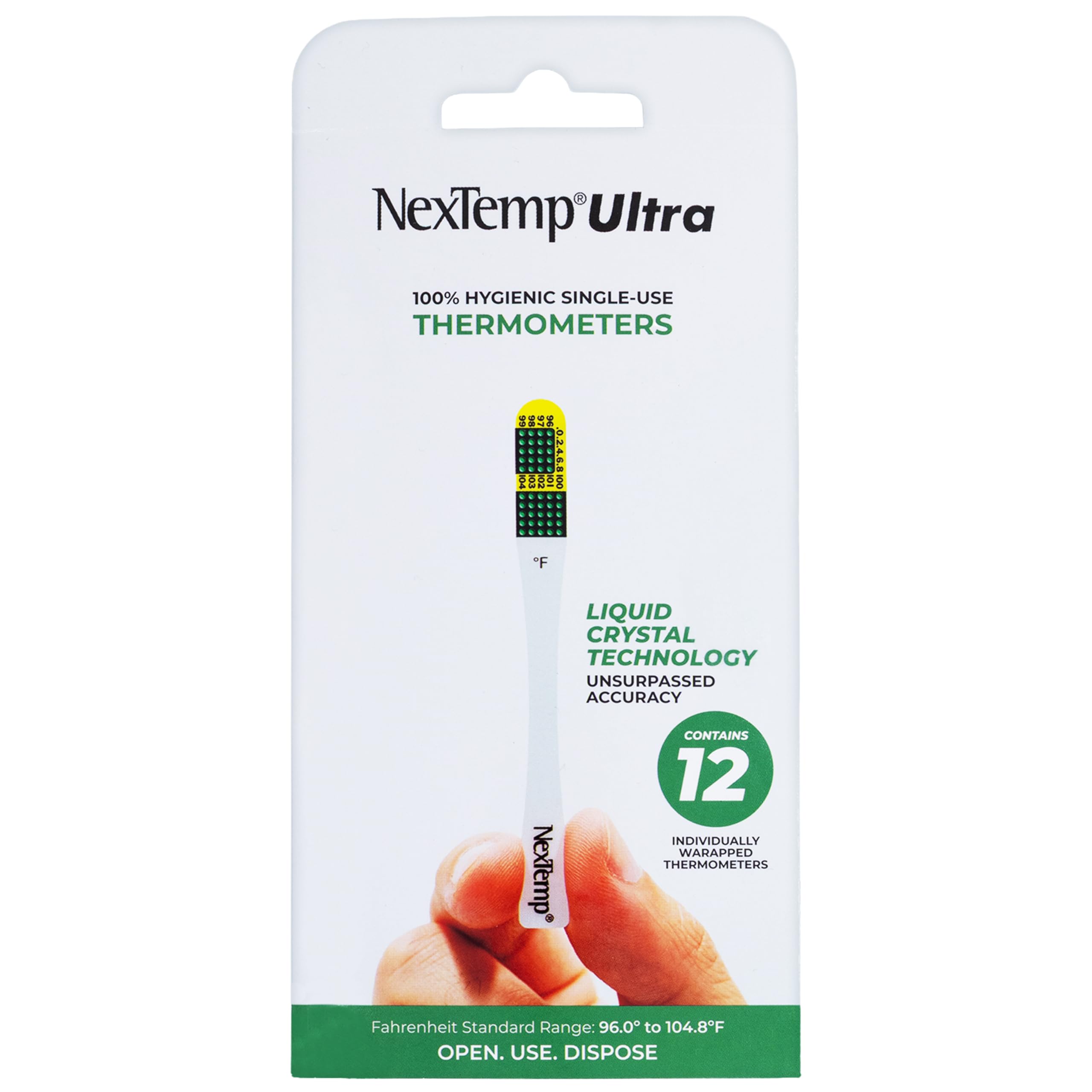 NexTemp Ultra 12 sztuk – Fahrenheita – jednorazowy termometr, indywidualnie owinięty – doskonała precyzja i najwyższa kontrola zakażeń – 1 minuta, przedłużona retencja sygnału