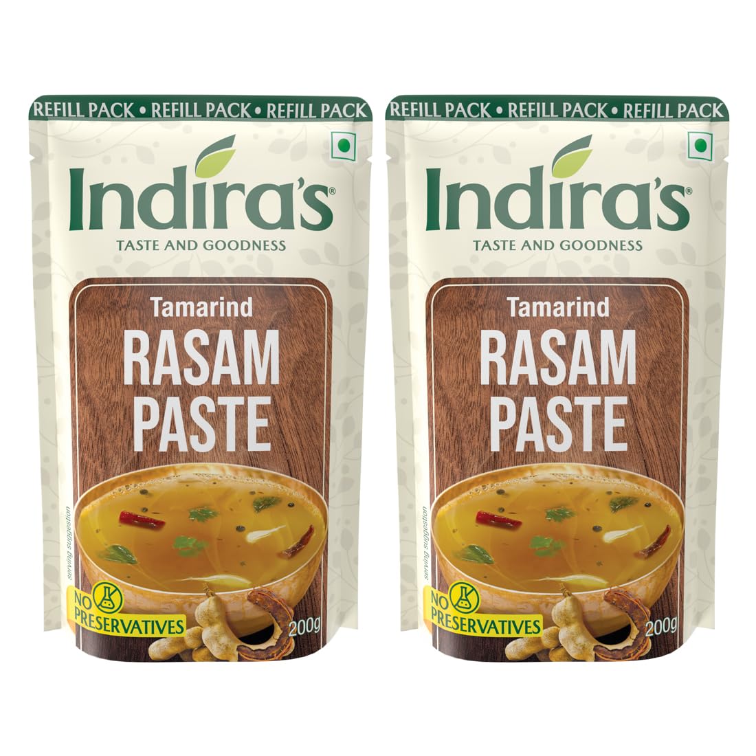 Indira's Instant Tamarind Rasam Paste,More Flavourful Than Rasam Powder Masala Mix,Ready To Eat Rasam,No Need For Cooking-Just Add Hot Water-200G(Pack Of 2)