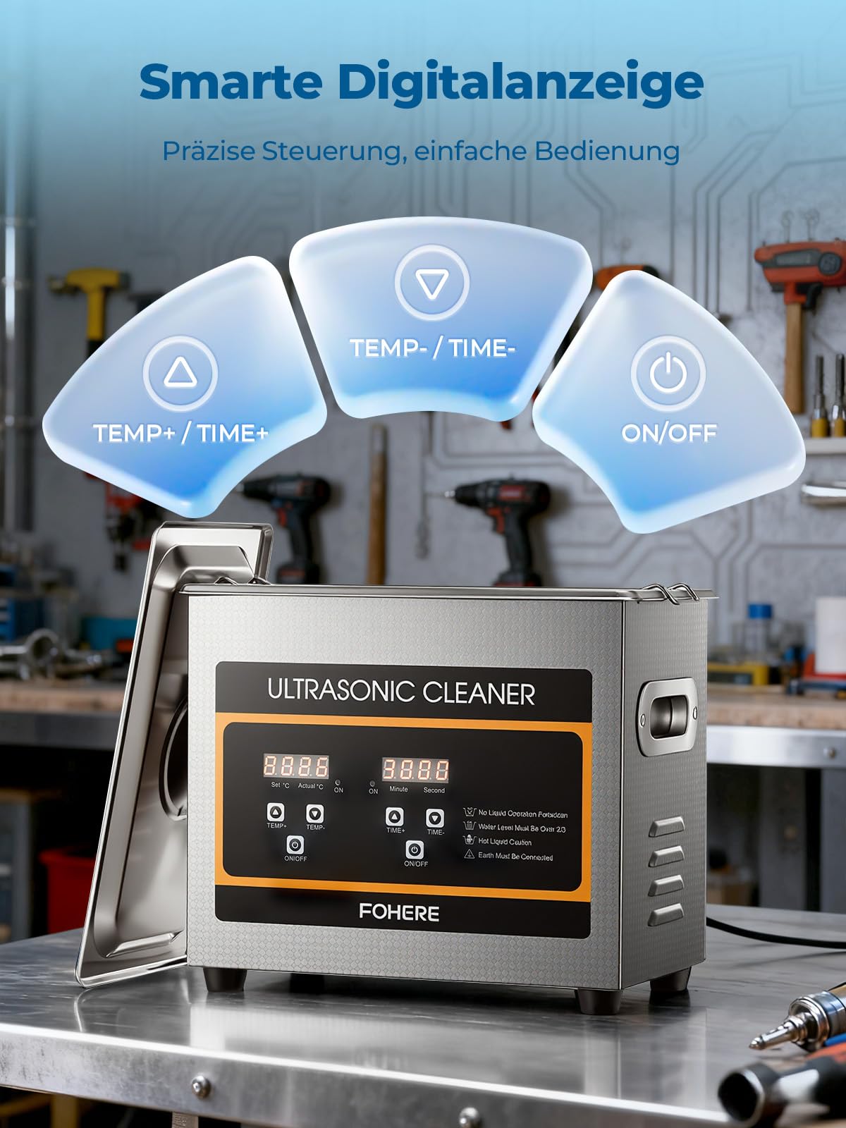 FOHERE Ultraschallreiniger Maschine, Professioneller digitaler Labor-Ultraschall-Teilereiniger mit Heizungstimer, für Schmuckaufbereitung, Autoteile (Ventile/Getriebe), Waffenteile (3.2L)