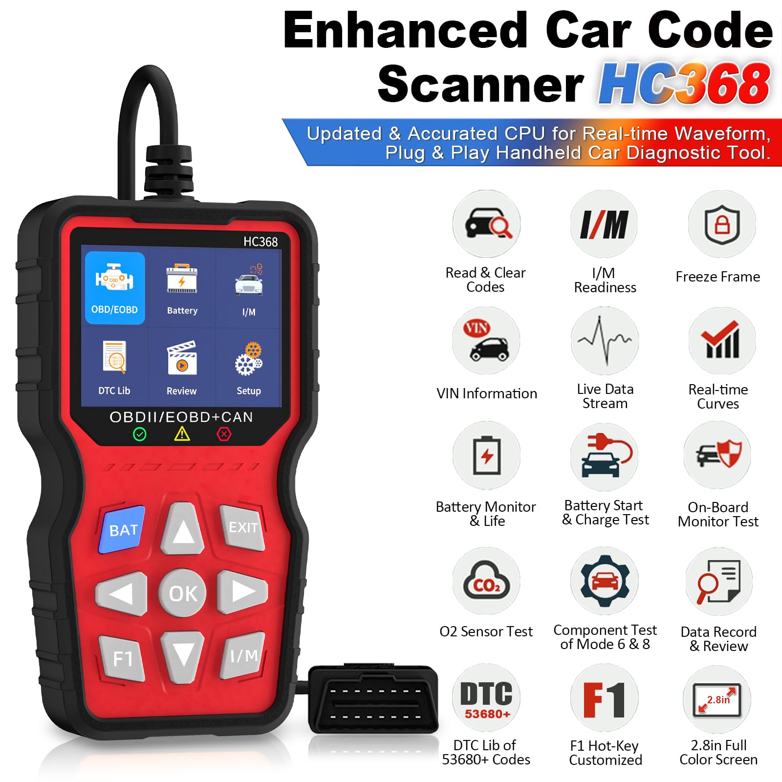 OBD2 Narzędzie diagnostyczne Professional Edition - Czytnik błędów samochodowych z testerem akumulatora i danymi na żywo dla wszystkich pojazdów od 2003 roku (BMW, VW, Audi, Mercedes) Tester