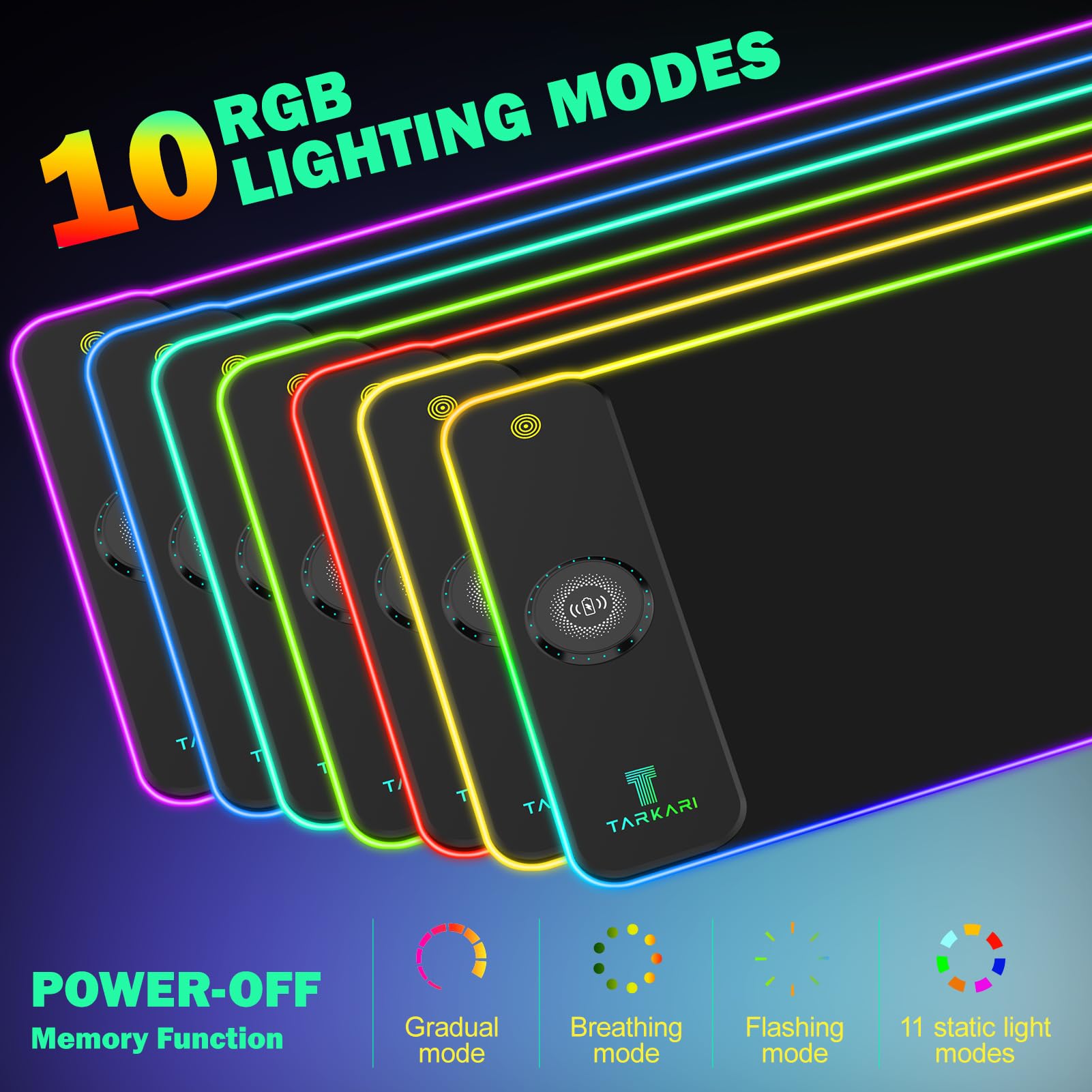 Tappetino per mouse RGB con ricarica wireless, grande tappetino per mouse da gioco a LED, 800 x 300 x 4 mm, 15 modalità di illuminazione, impermeabile, base in gomma antiscivolo, tappetino per