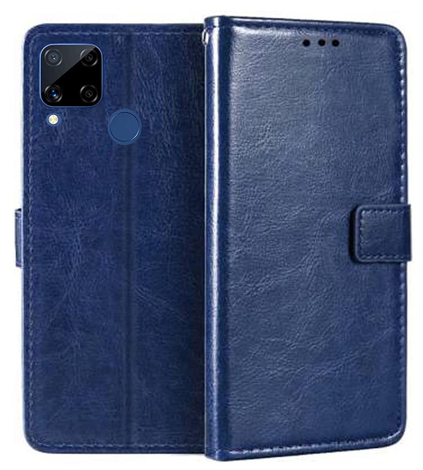 COVERBLACK Leather Finish Inside TPU Wallet Stand Magnetic Closure Flip Cover for Realme C15 Qualcomm Edition - Navy Blue (B09PMSVQ5K) Amazon Price History, Amazon Price Tracker