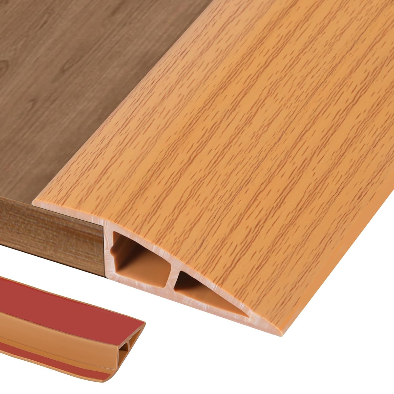 1.2M PVC Rubber Wheelchair Ramp Self Adhesive,Threshold Reducer,Door Floor Threshold Transition Strip,Butt Up Threshold-Moldings Trim for Doorways Carpet Floor Tile Edge(1.5cm,Yellow Wood Grain)