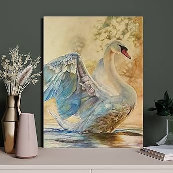 水彩画　　タイトル【　鴨　】鳥の羽に鴨の絵が描かれてます。壁掛け額装　直筆サイン 水彩画 タイトル【 鴨 】鳥の羽に鴨の絵が描かれてます。壁掛け
