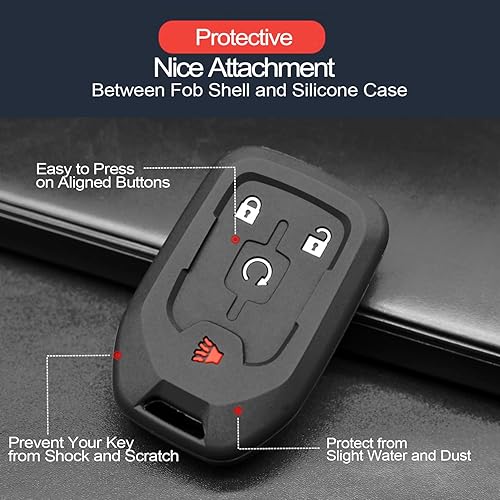 Miniatura 4 de 2 piezas compatibles con GMC Terrain Acadia Key Fob Funda Protector de llavero sin llave remoto inteligente 4 botones titular