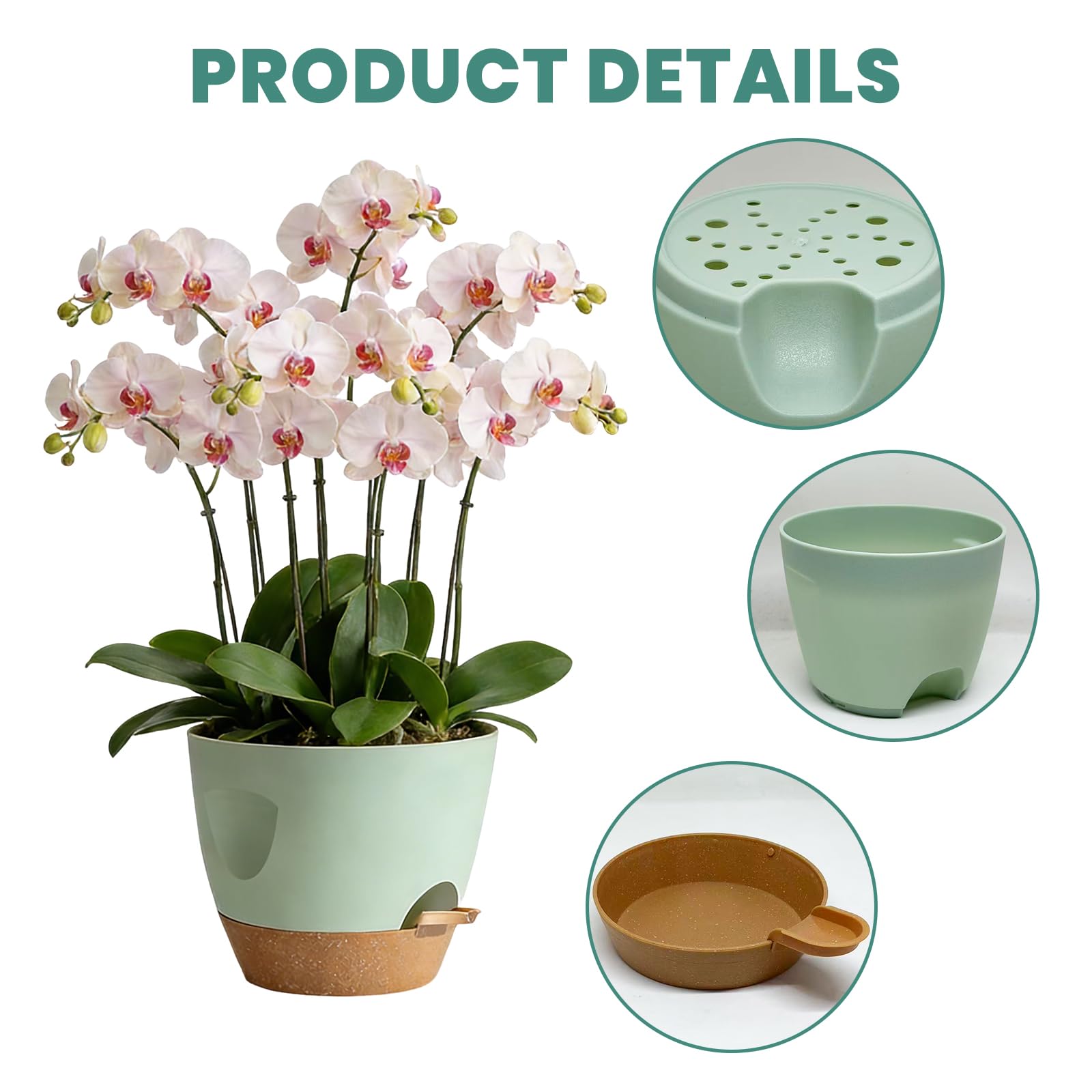 Shinybox 5 Piezas Maceta de Interior con Drenaje, 17.8/16.5/15.2/13.9/12.7cm Macetas de Auto-Riego, Macetas de Plástico con Asa, Macetas de con Forma de Flor para Interior para Decoración(Verde) - 4