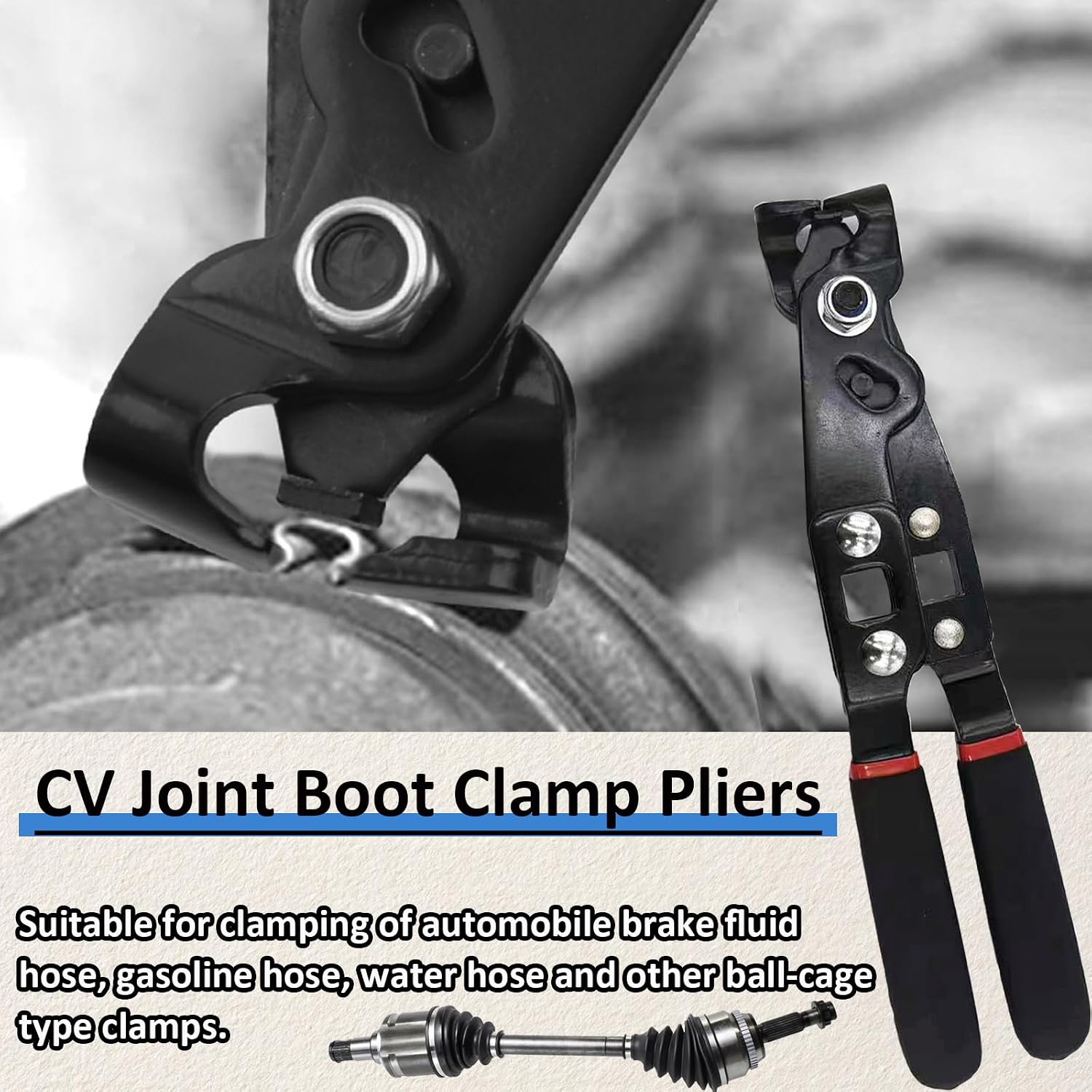 30800 CV Boot Clamp Pliers, 9 in Ear Type Joint Boot Tool, Universal Axle Clamp for Auto ATV Crimp or Remove, Used With Torque Wrench