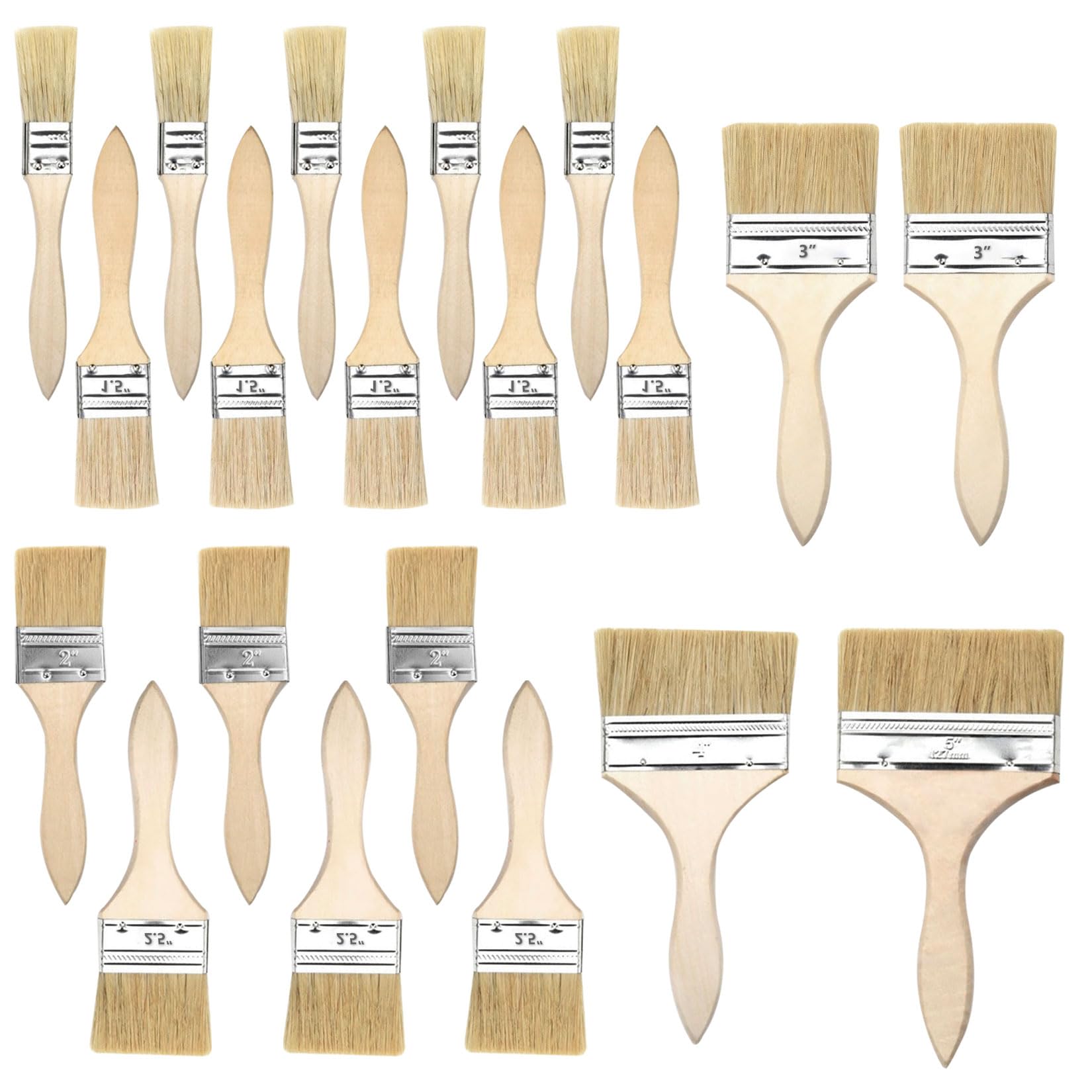 20 x Wooden Paint Brushes 1-5" Assorted Sizes for Decorating