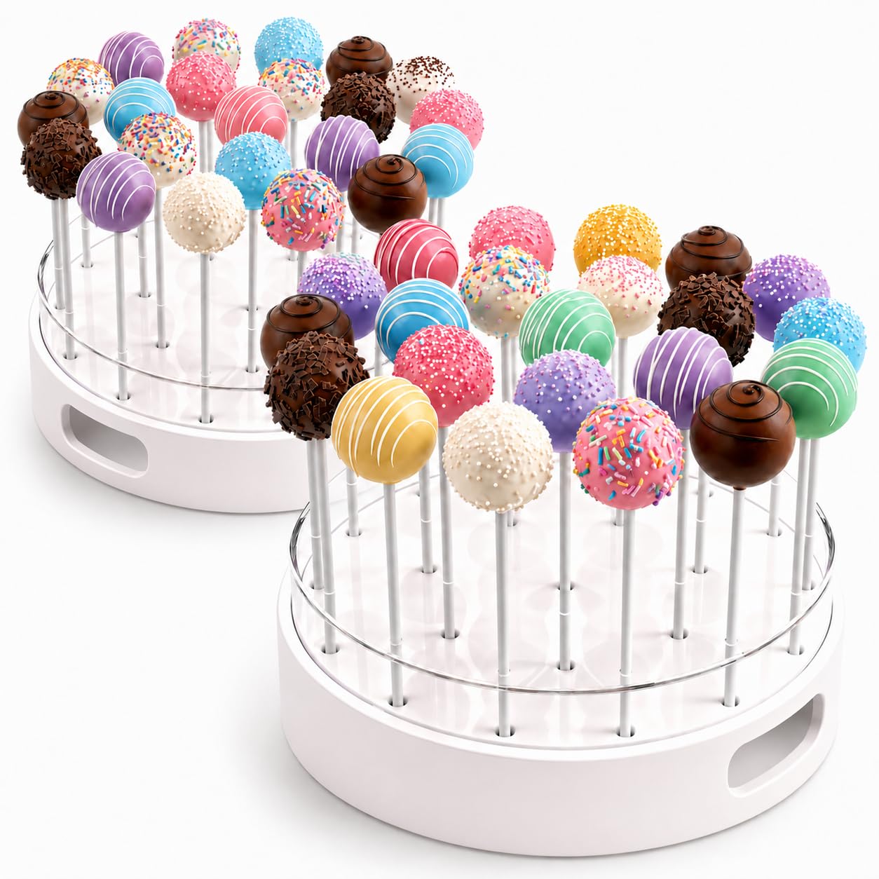 Cake Pop Ständer mit 22 Löchern (2er-Pack), transparenter Cake Pop Halter mit Griffen, 2-stufiges Display für Cake Pops und Lollipops, ideal für Candy Bar, Geburtstag, Hochzeit & Babyparty