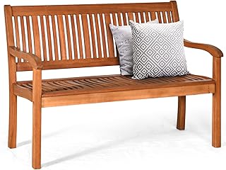 GOPLUS Gartenbank Holz, Holzbank 2-3 Sitzer, Sitzbank Outdoor, Balkonbank mit Rücklehne und Armlehne, bis zu 360kg belastbar, Parkbank Terrassenbank, 126 x 63 x 91cm