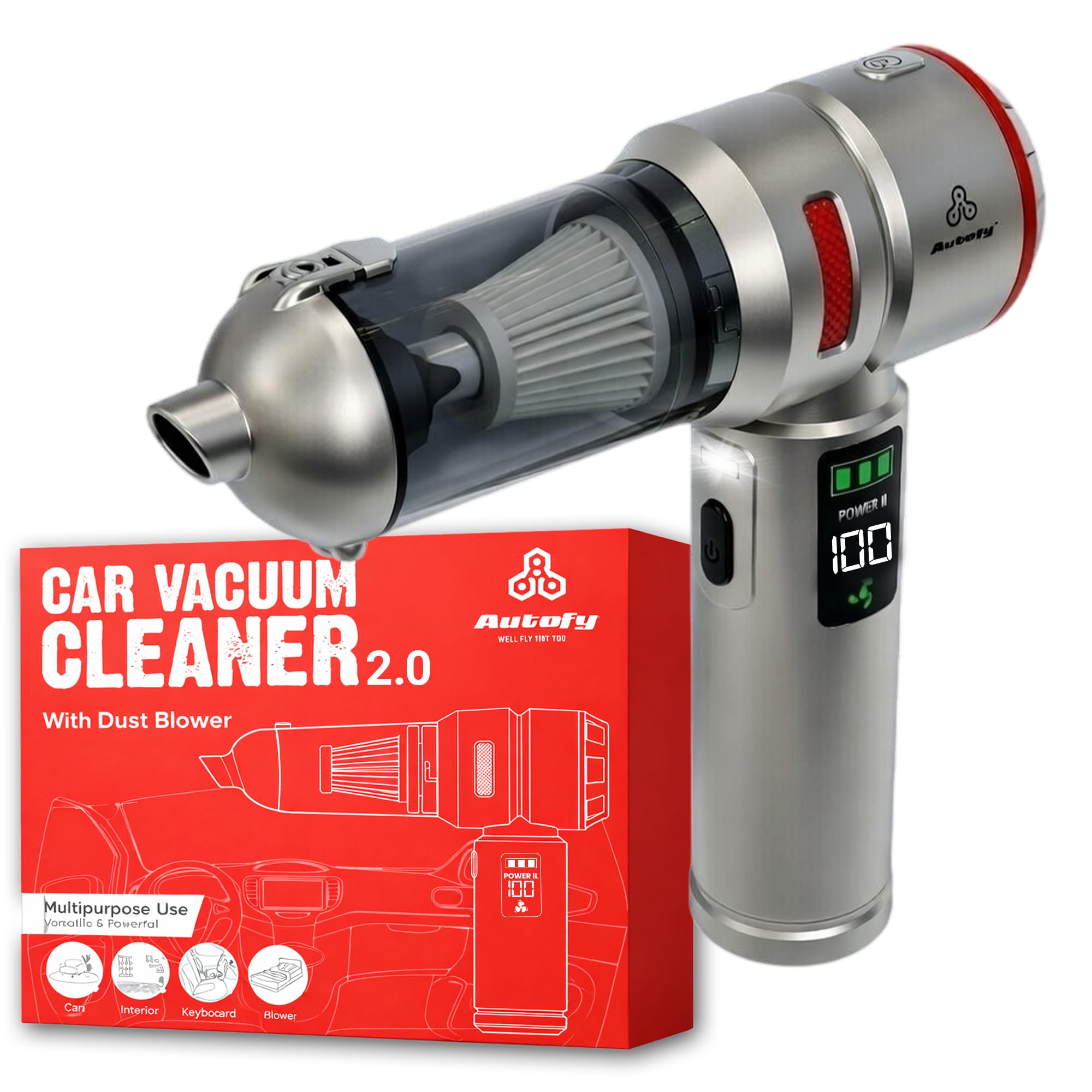 Autofy Storm 3 [4-in-1] Powerful & Fully Wireless Car Vacuum Cleaner Air Blower - 18000PA 3.5X More Suction Power - BLDC Long Life Motor - 3 Suction Speeds - 25 mins Runtime (24 Months Warranty)