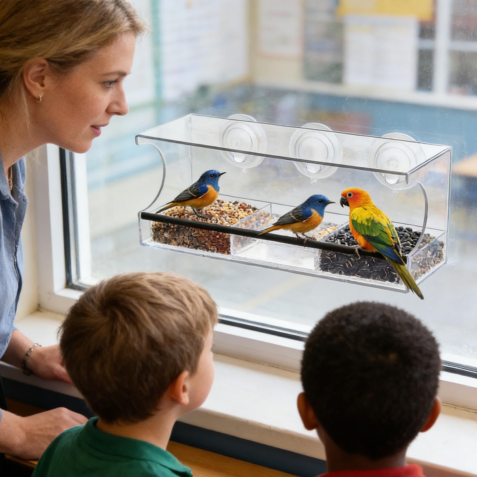 Mangeoire pour oiseaux avec perchoir antidérapant