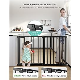 COMOMY 30 Tall Baby Gate for Stairs Doorways, Fits Openings 29.5 to 51.6 Wide, Auto Close Extra Wide Dog Gate for House, Pressure Mounted Easy Walk Through Pet Gate with Door, Black