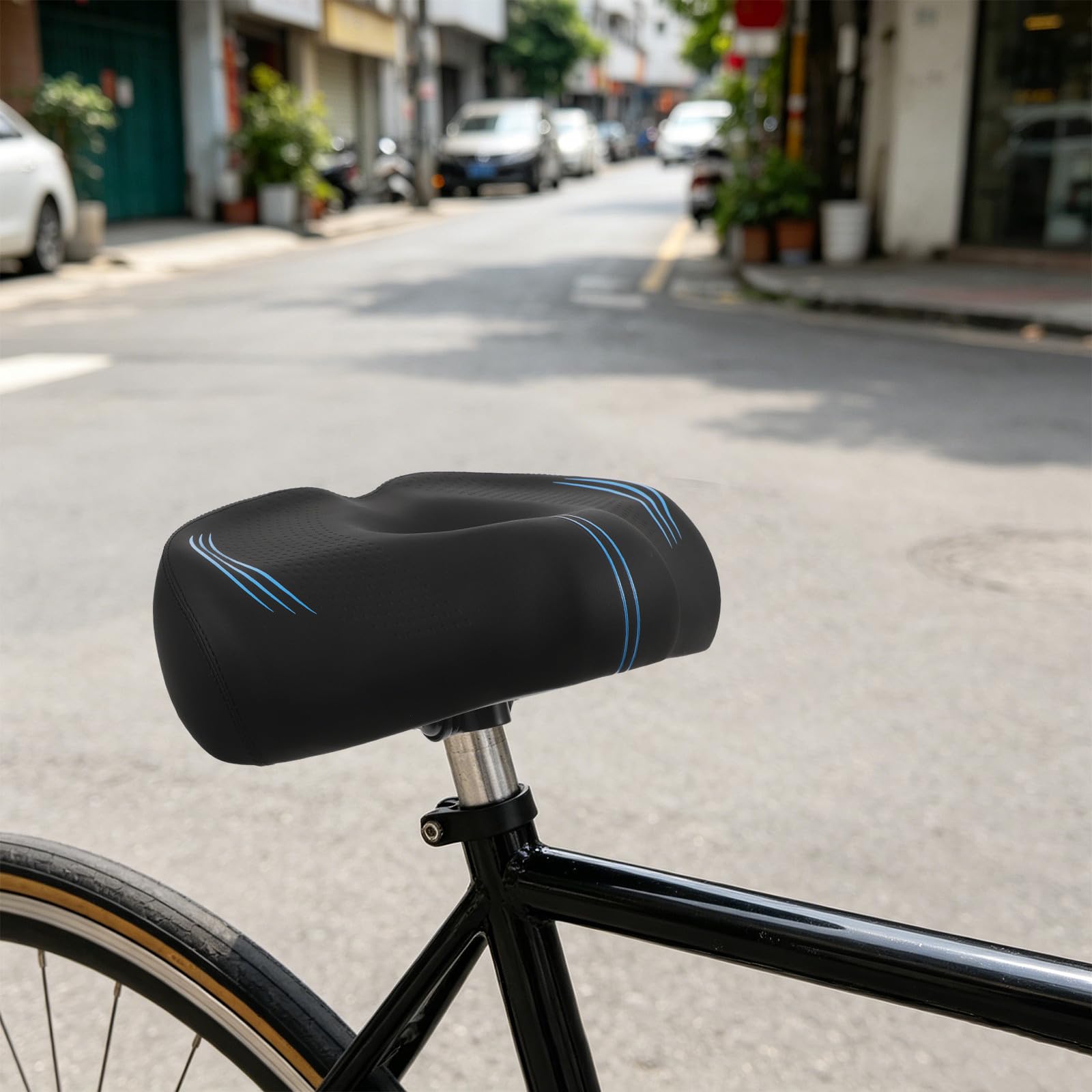 Toyvian Sella per Bici da Città Ergonomica senza Naso in Pu Imbottita, Extra Larga Struttura in Metallo, per Esercizio e Pendolarismo per Uomo e Donna