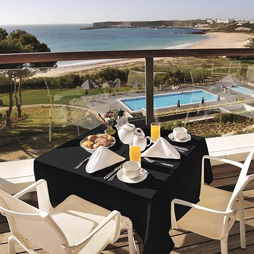 Miniatura 5 de fani Paquete de 4 manteles redondos de 120 pulgadas, mantel de tela de poliéster negro para mesa redonda, lavable a manchas y arrugas, para bodas,